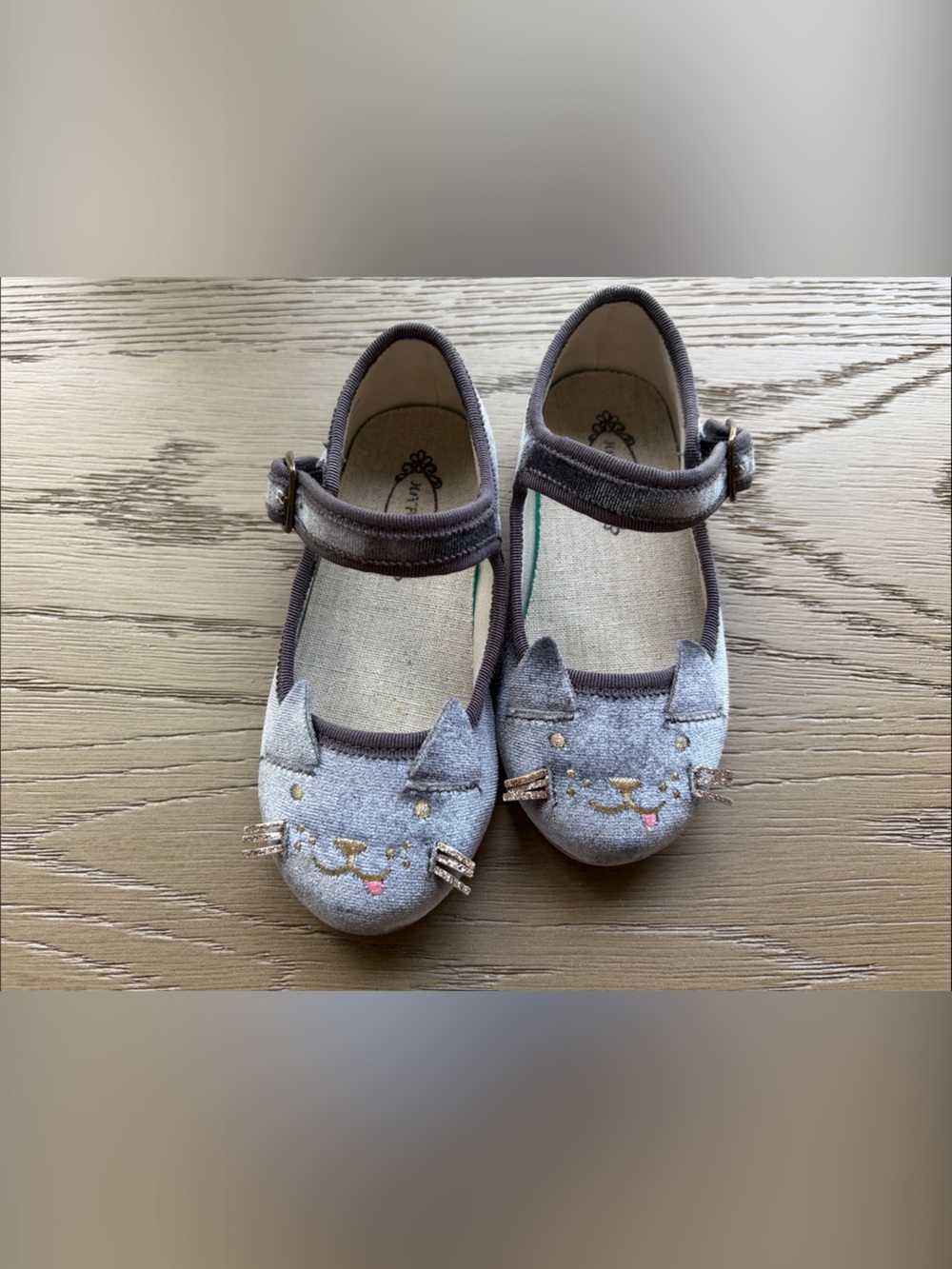 Jellypop Gray Cat Mary Jane Shoes with Embroidered Face